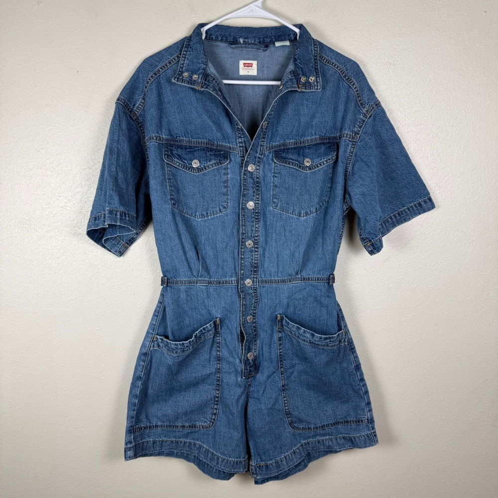 Levis Womens Medium Wash Denim Short Sleeve‎ Utility Romper Size S